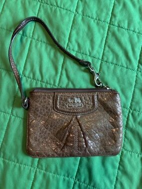 Coach Madison Metallic Pewter Pleated Embossed Patent Leather Wristlet
